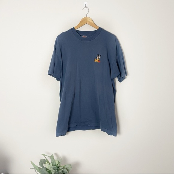 [Fruit of the Loom] Men's Blue Embroidered Mickey Mouse Short Sleeve T-shirt - Picture 1 of 6